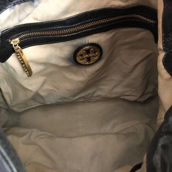 TORY BURCH Hobo Glaze Distressed Soft Black Leather Shoulder Handbag - Picture 7 of 13